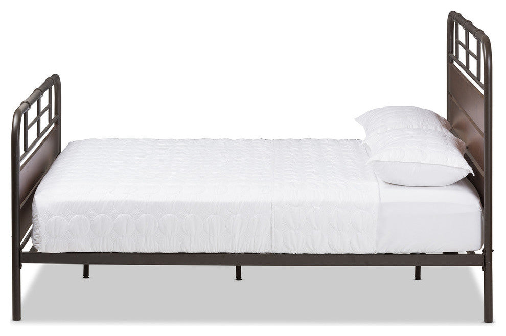 Monoco Industrial Black Finished Metal Coco Brown Wood Queen Size Platform Bed