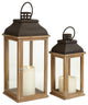 Classic Farmhouse Candle Lantern Set of 2 Large Wood Rust Iron Traditional