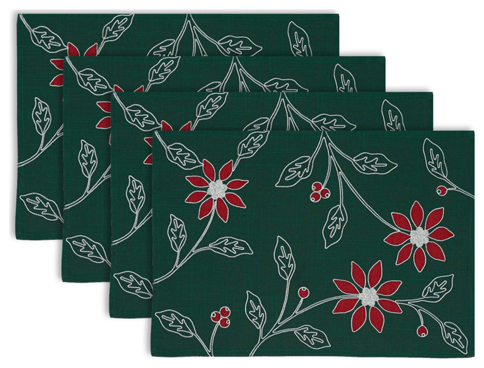 Placemat Embroidered Poinsetta, Set Of 4