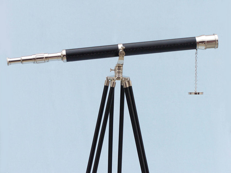 Floor Standing Chrome- Leather Galileo Telescope 65''''- Nautical Decor- Nautical