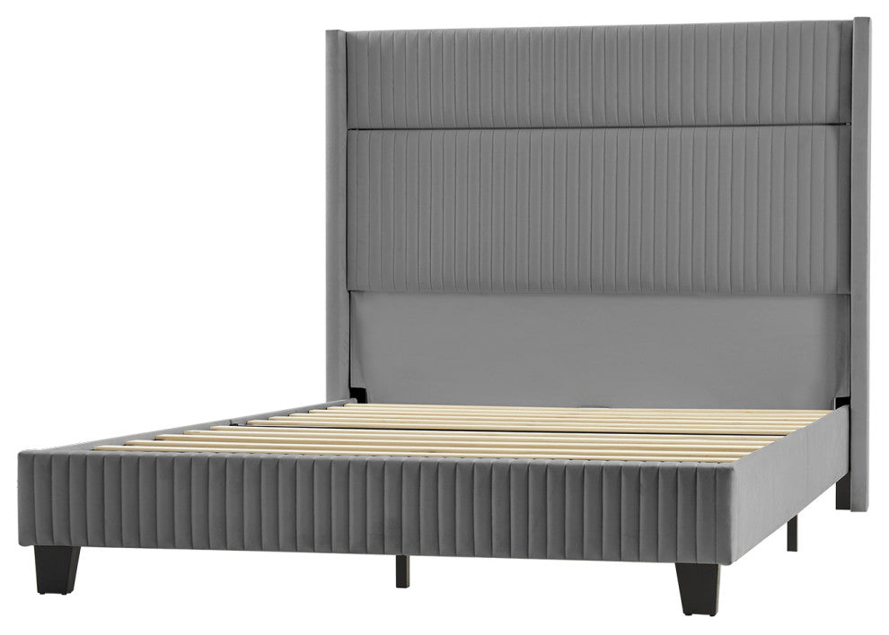 65" Bed With Wingback Design, Light Gray