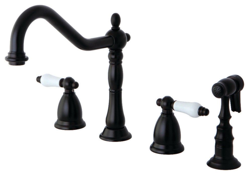 Kingston Brass Widespread Kitchen Faucet With Brass Sprayer, Oil Rubbed Bronze
