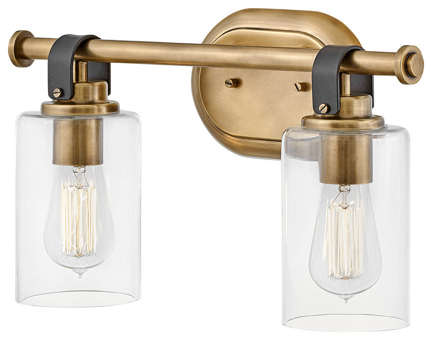 Hinkley Halstead Small Two Light Vanity, Heritage Brass