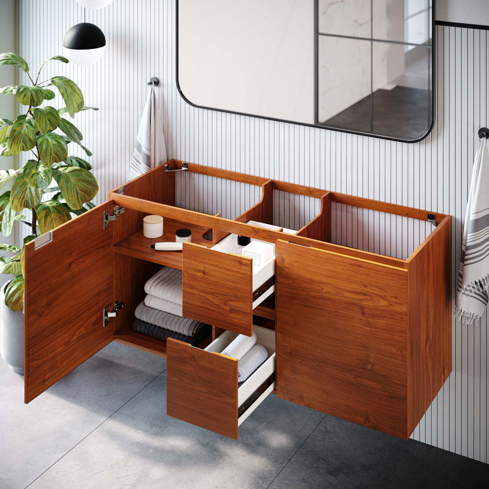 Scenic 48" Double Wall-Mount Bathroom Vanity Cabinet, Cherry Walnut