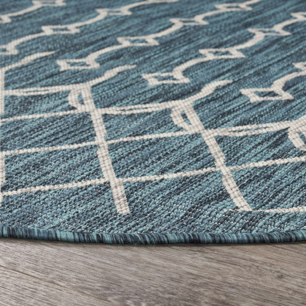 8" Round Blue Array Indoor Outdoor Area Rug