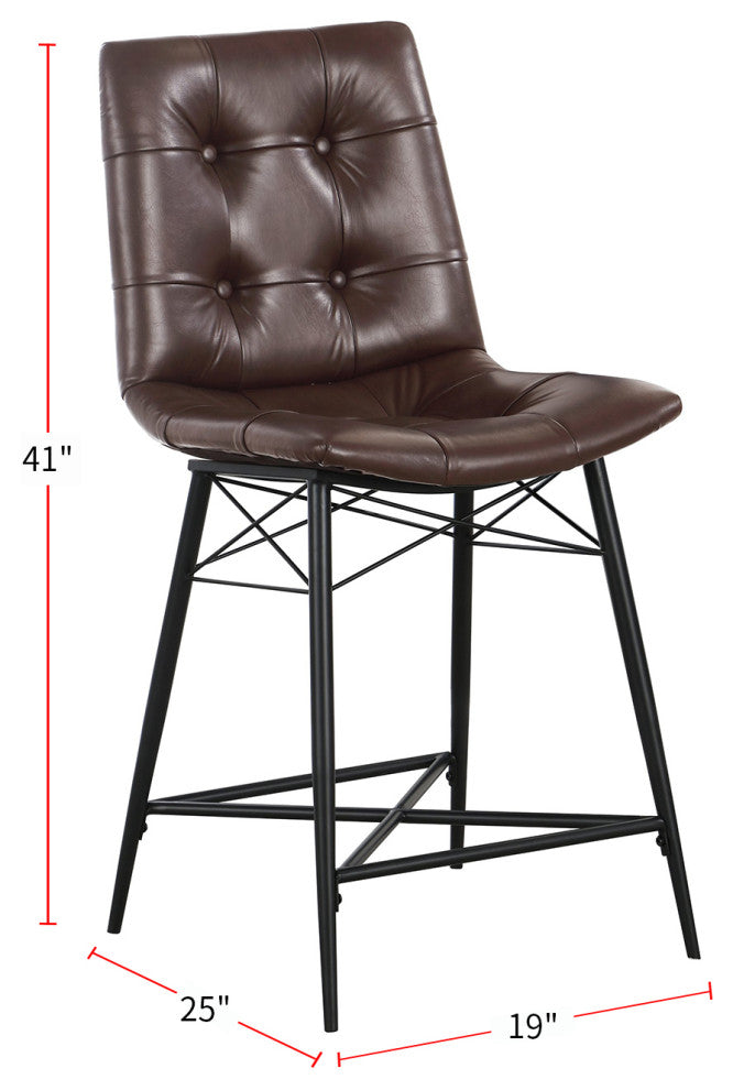 Set of 2 Leatherette Counter Height Stool, Brown