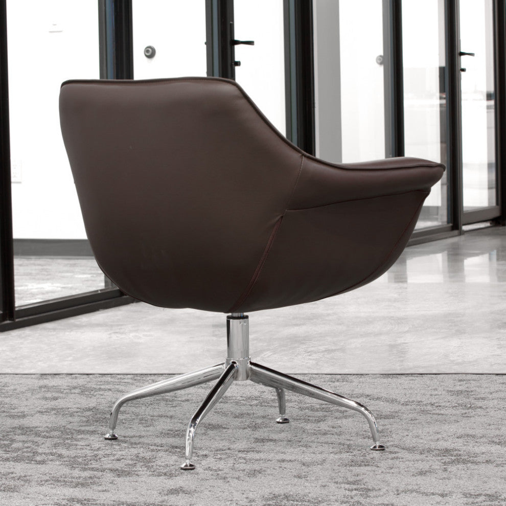 Modern Mala Swivel Chair Soft Leatherette Upholstery Stainless Steel Base, Brown