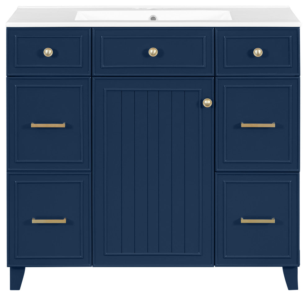 36 Inch Freestanding Bathroom Vanity with Ceramic Sink, Blue
