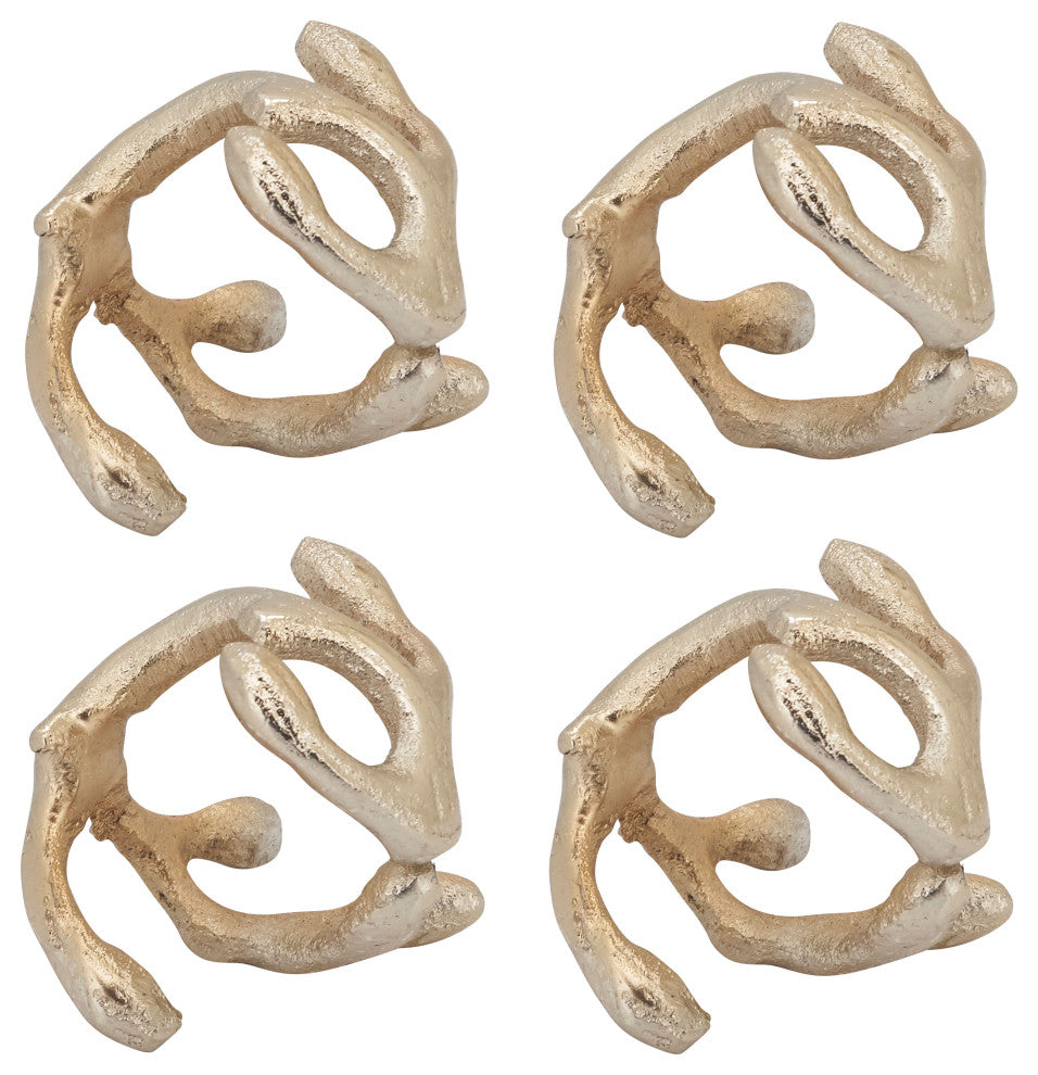 Twigs Design Napkin Rings (Set of 4), Gold
