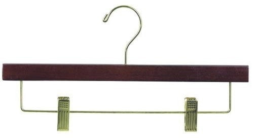 Wooden Pant or Skirt Hanger, Walnut and Brass, Set of 25