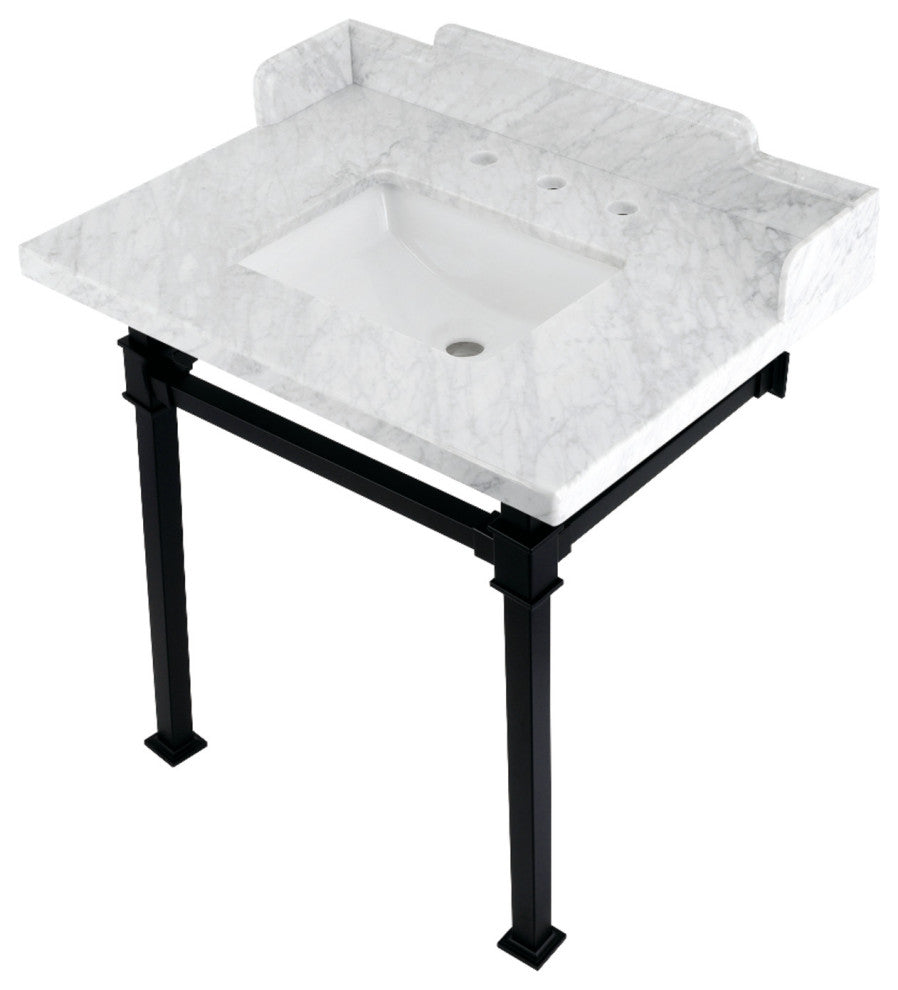 Kingston Brass LMS30MSQ0 30" Carrara Marble Console Sink, Legs