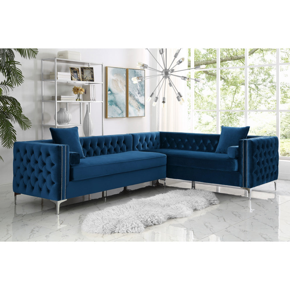 Jeannie 120" Velvet Corner Sectional Sofa, Navy, Right Facing