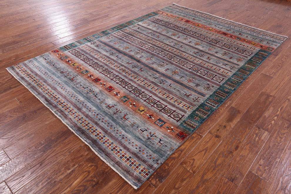 Persian Gabbeh Tribal Handmade Wool Rug 6' 6" X 9' 11" Q9663