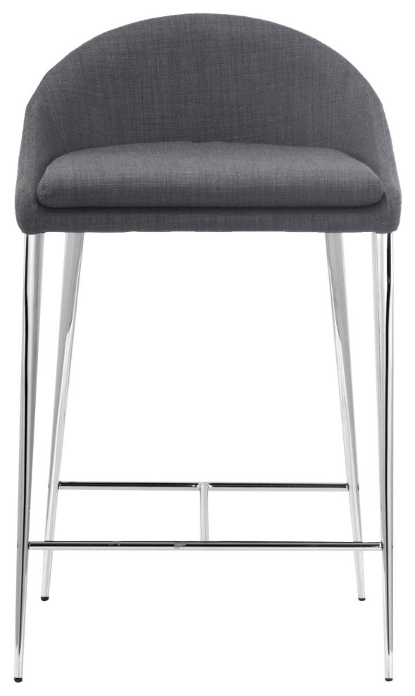 Counter Stool Chair, Set of 2, Steel Metal, Fabric, Gray, Chrome