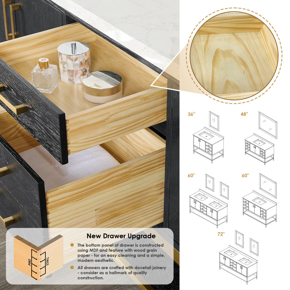 Wildy Black Oak Bathroom Vanity Set, 36", With Mirror