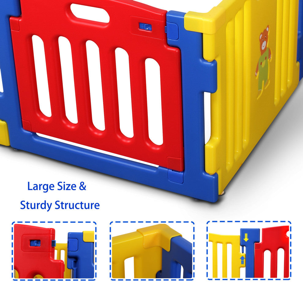 Kidzone Interactive Baby Playpen 8 Panel Safety Gate ASTM Certified, Multicolor