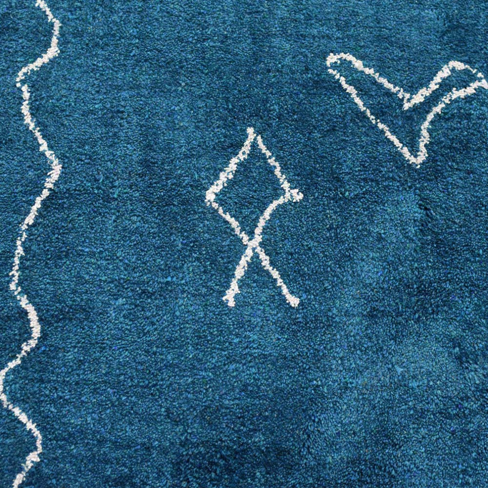 HAND KNOTTED LOOM SILK AREA RUGS-9'x12',Rectangle,Blue White,Contemporary