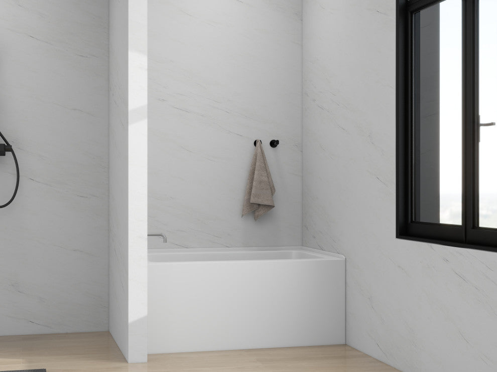 Vanity Art Alcove Soaking Acrylic Bathtub, White/Matte Black, 48"x32", Left