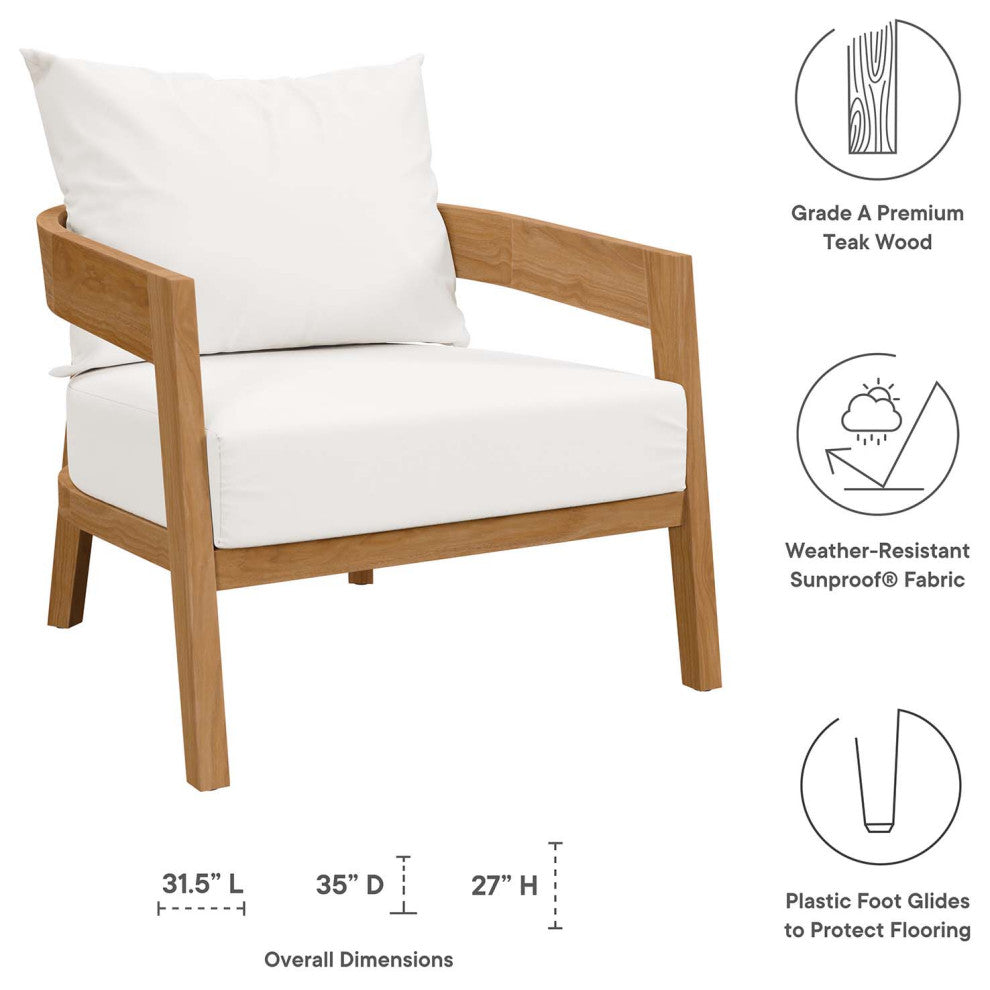 Sectional Sofa Chair Table Set, White Natural, Teak Wood, Modern, Outdoor Patio