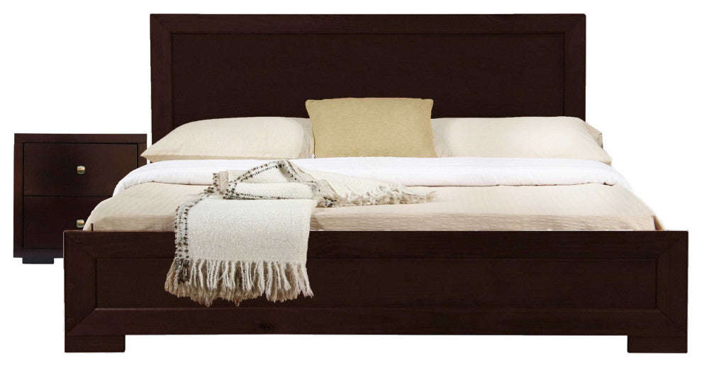 Moma Espresso Wood Platform Full Bed With Nightstand