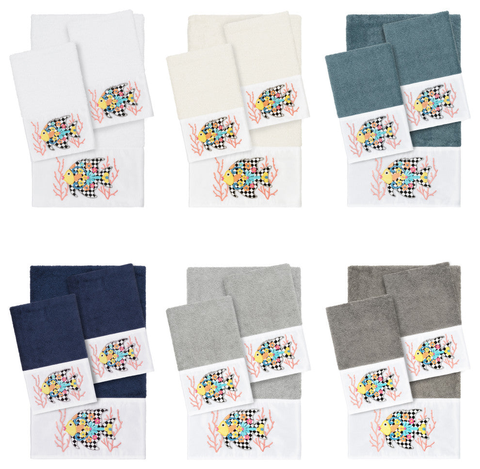 Linum Home Textiles Turkish Cotton Feliz 3-Piece Embellished Towel Set, Teal
