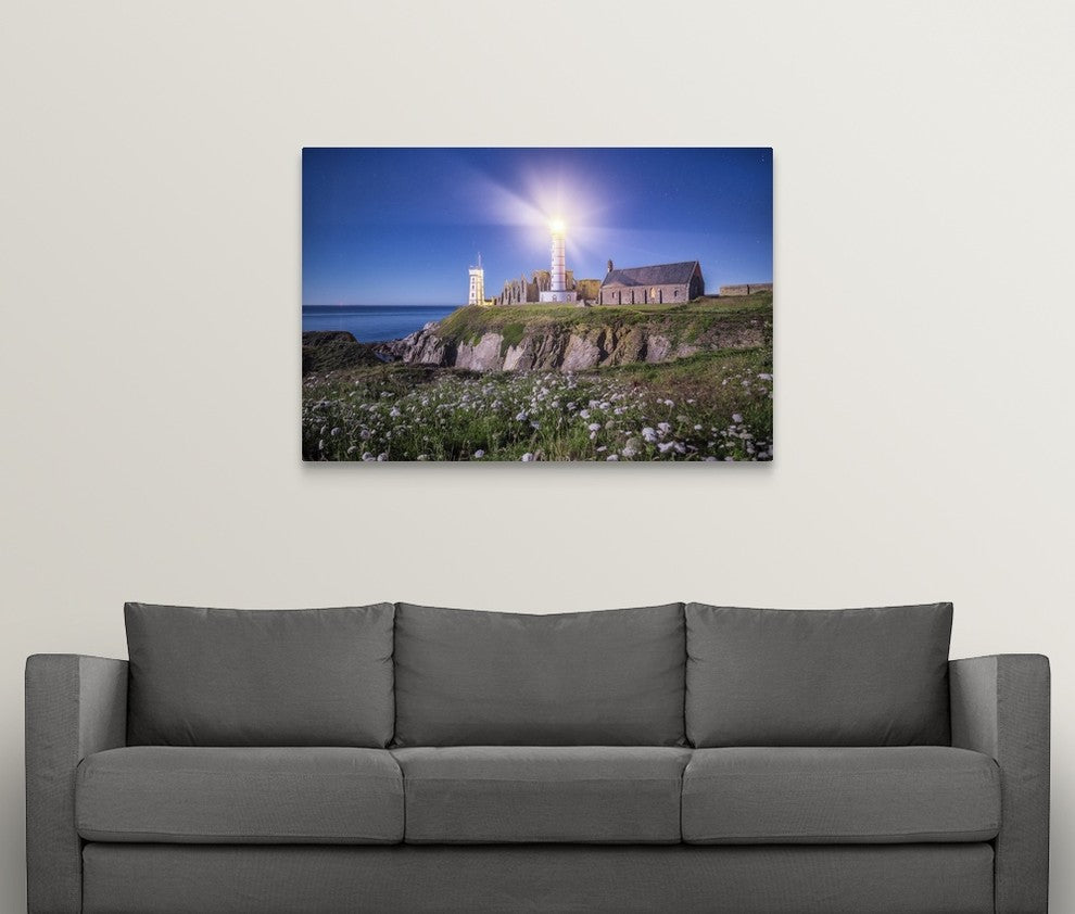 "Pointe Saint Mathieu Lighthouse by Night" Wrapped Canvas Art Print, 48"x32"x...