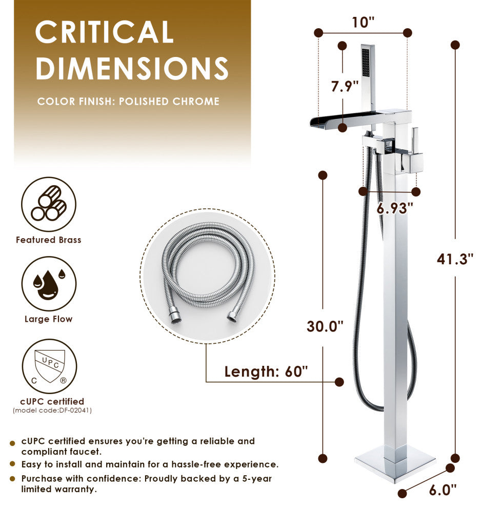 Camino Single Lever Handle Freestanding Floor Mounted Tub Filler, Polished Chome