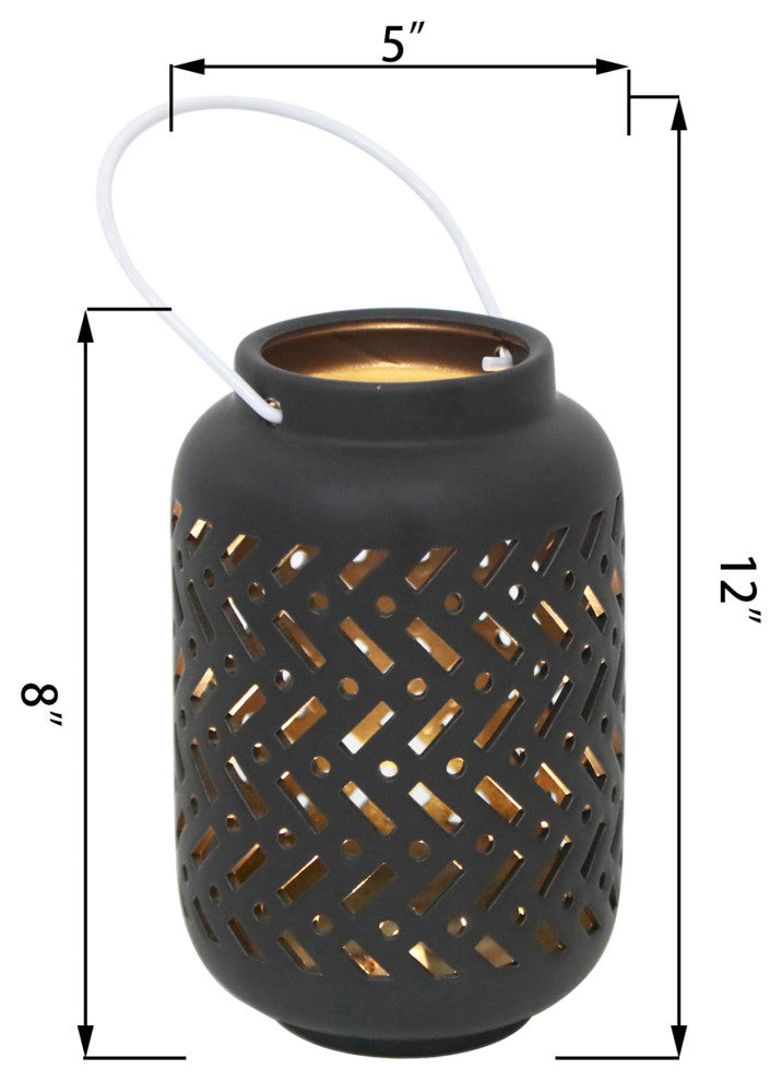 7.5In Led Chevron Ceramic Lantern