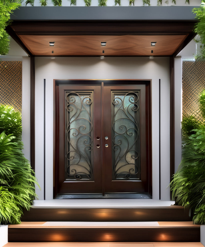 Exterior Front Entry Composite Double Door FRC08, 72"x80", Right Opening Inward