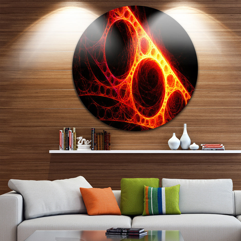 Red Metal Construction, Abstract Digital Art Round Metal Wall Art, 23"