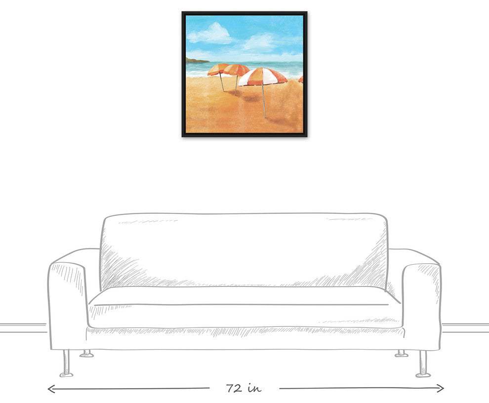 Striped Beach Umbrellas 24x24 Black Floating Framed Canvas