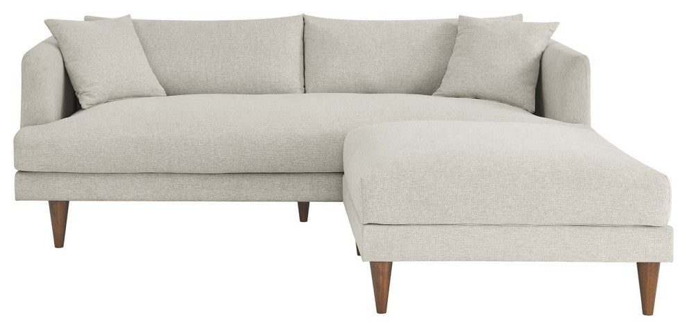 Zoya Down Filled Overstuffed Sofa and Ottoman Set, Heathered Weave Ivory