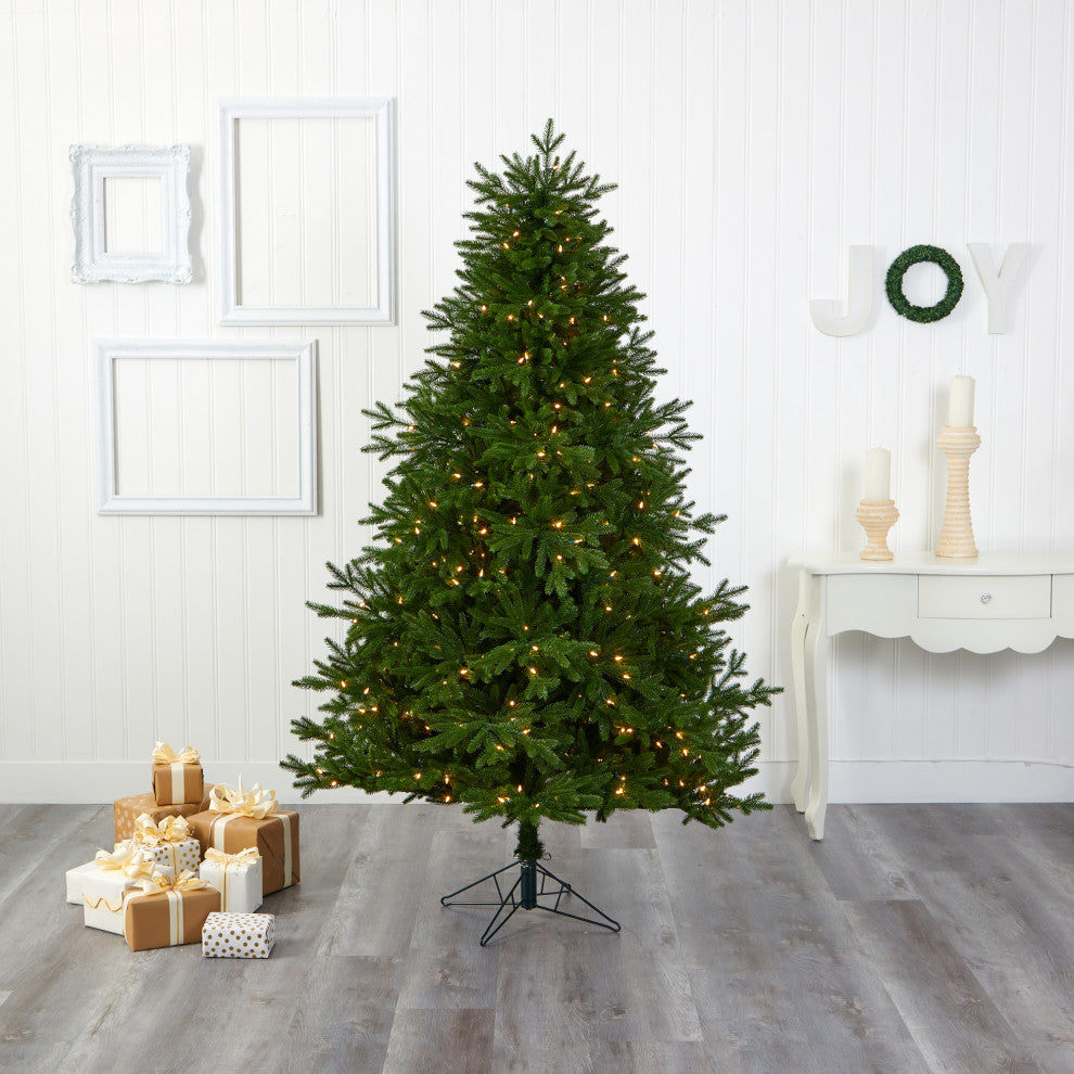 7' Nova Scotia Fir Real Touch Faux Xmas Tree W/ Lights  & Bendable Branches