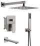 CASAINC 10" Wall Mounted Luxury Dual Rainfall Shower System Kit w Bathtub Spout, Brushed Nickel