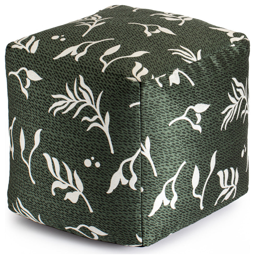 Frangipani Green 18" x 18" x 18" Green and Ivory Pouf