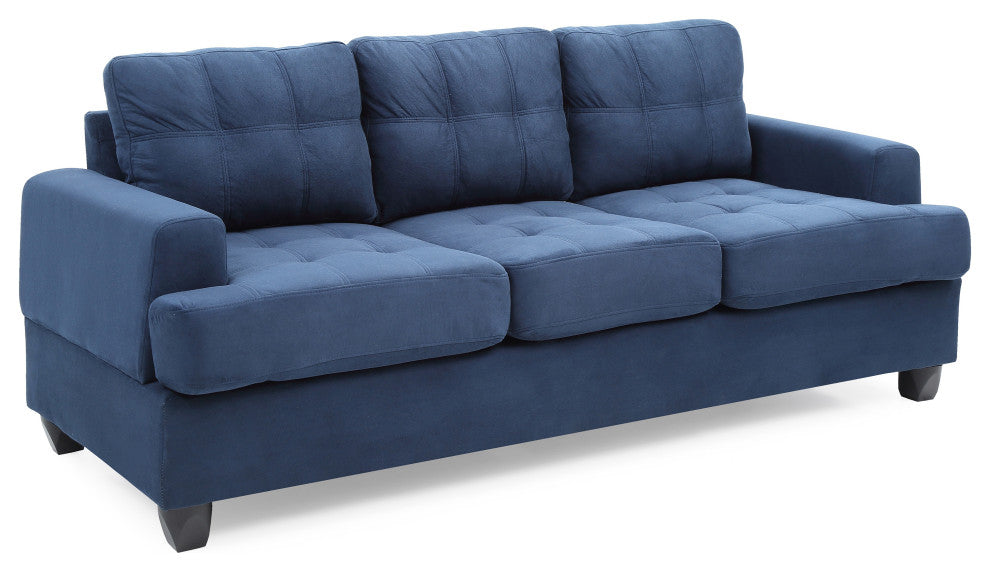 Sandridge 79 in. W Flared Arm Microfiber Straight Sofa, Navy Blue