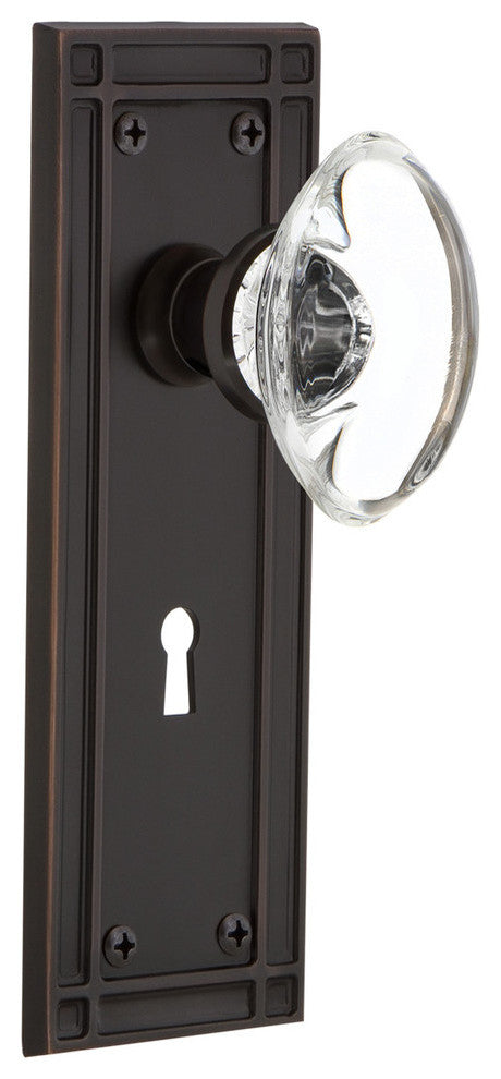 Mission Plate Passage Oval Clear Crystal Glass Knob, Timeless Bronze