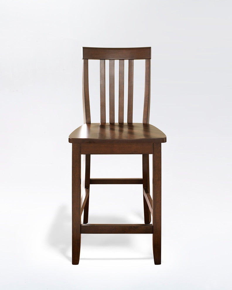 School House Barstool, Vintage Mahogany, 24" Seat Height, Set of 2