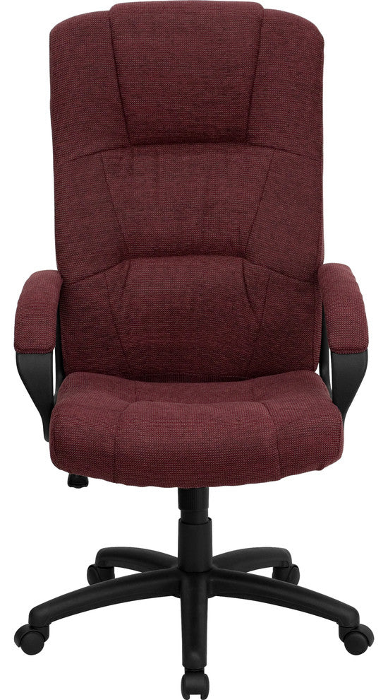 High Back Burgundy Fabric Executive Swivel Chair With Arms