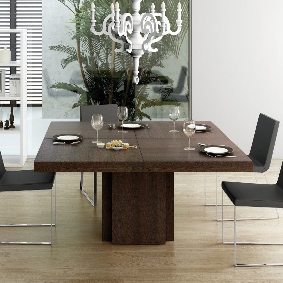 Contemporary Square Wood Dining Table, Chocolate