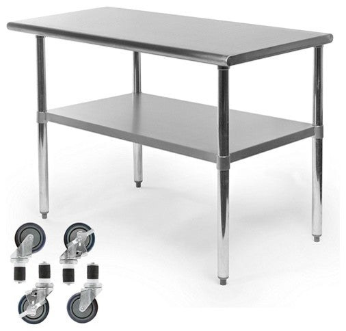 Stainless Steel 48 x 24-inch Kitchen Prep Table With Casters