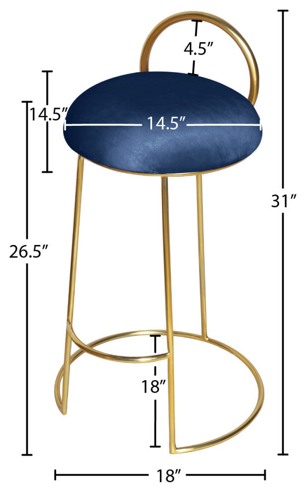 Ring Velvet Upholstered Counter Height Stool with Durable Iron Frame, Navy, Gold Finish