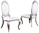 Classy Round Back White Faux Leather Side Chairs with Silver Legs (Set of 2)