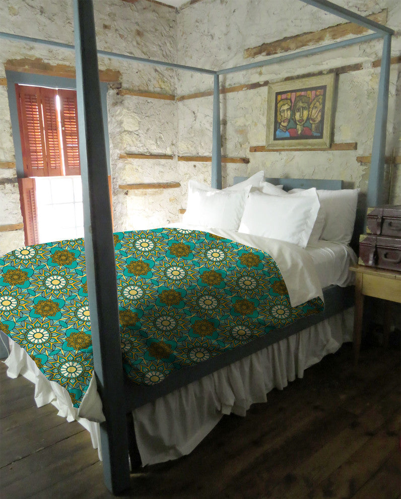 Lotus Green Boho Duvet Cover, Handcrafted Floral Duvet, UBU Republic, Queen