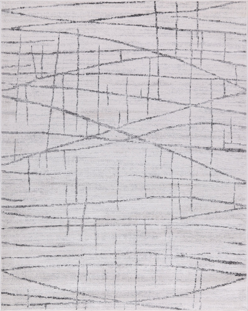 Low-Pile Pierce Ivory/Gray Rug, Ivory, 7'9"x10'