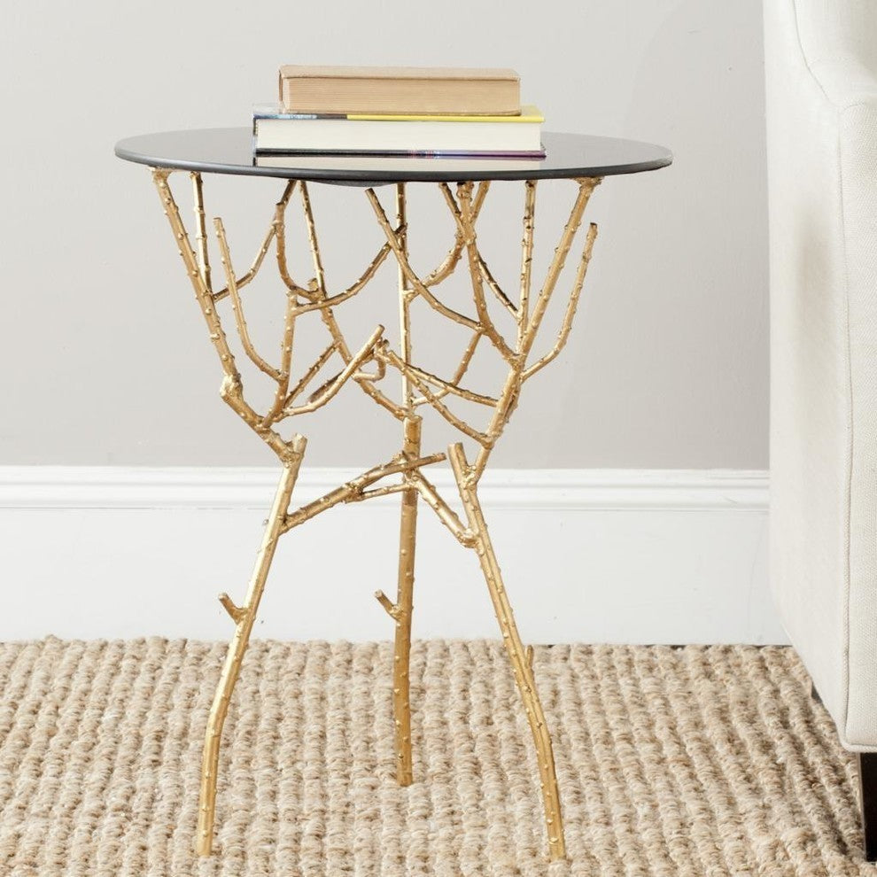 Safavieh Tara Accent Table, Gold, Black Glass Top