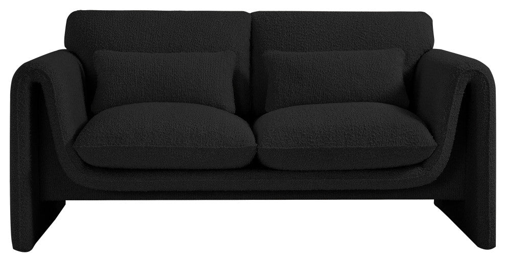 Stylus Boucle Fabric Upholstered Loveseat, Black