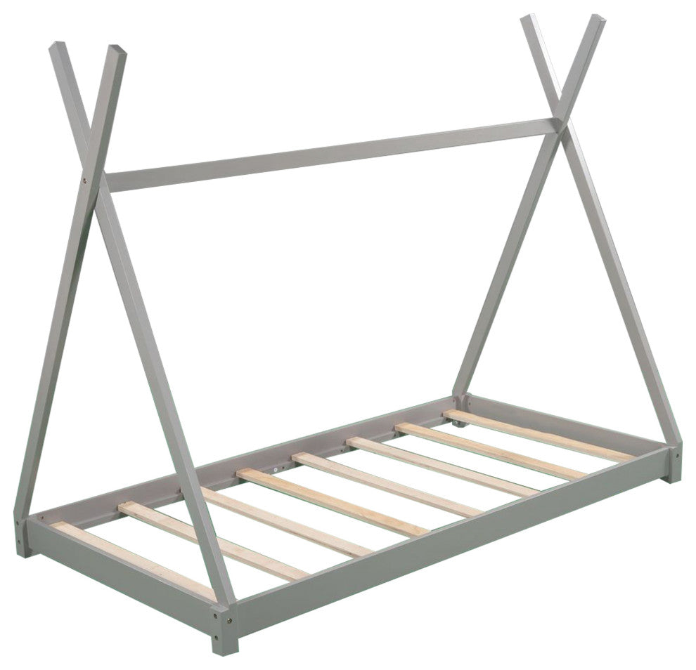 Gewnee Twin Size House Platform Bed with Triangle Structure,Gray