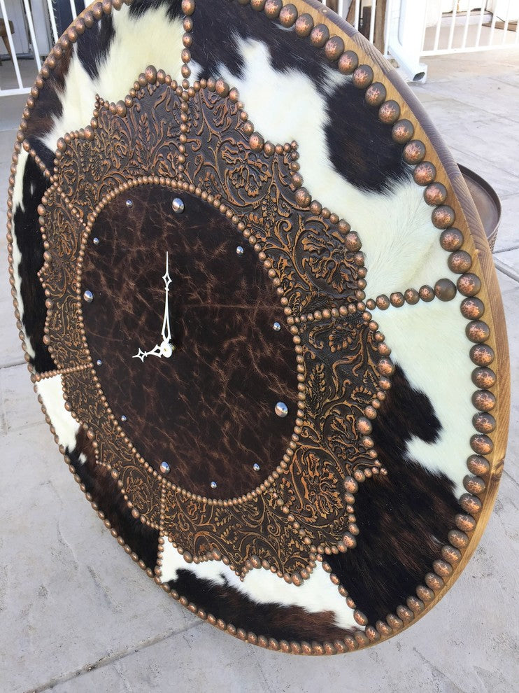 Cowhide Decorative Wall Clocks, 24"x24"
