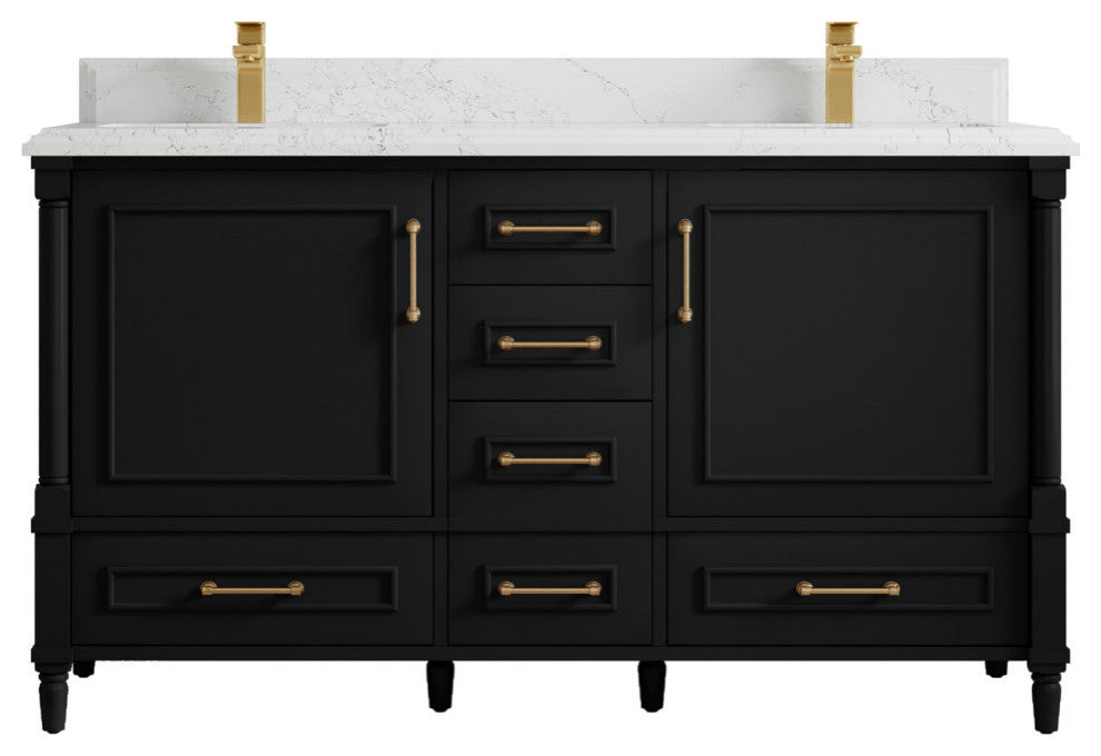 Aberdeen 60 Double Bathroom Vanity in Black 1.5" Empira Quartz